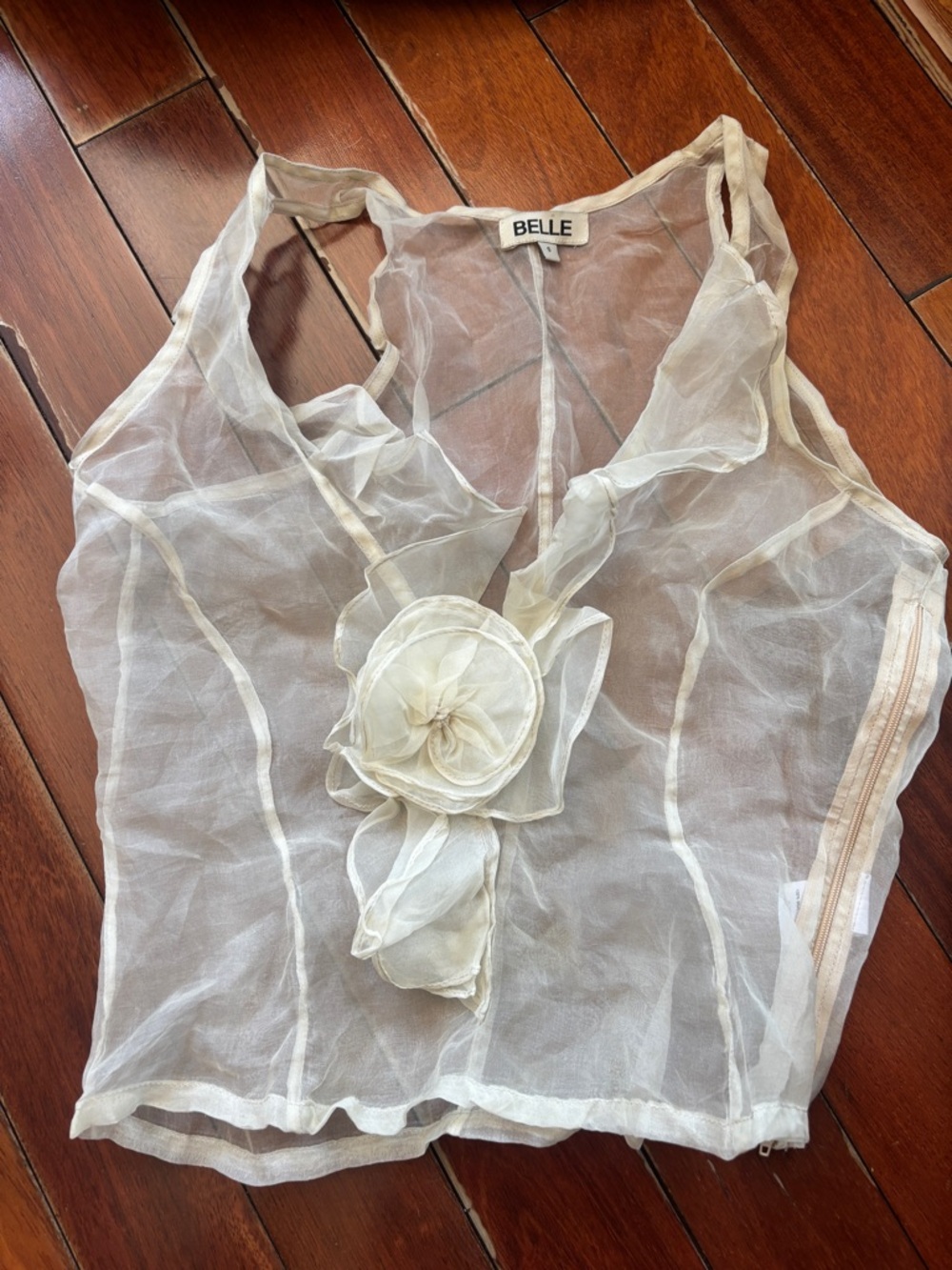 Belle the Label Sheer Organza Floral Accent Tank - Ivory